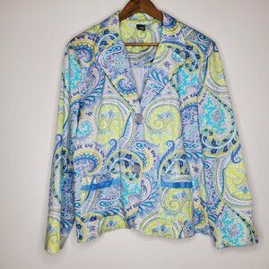 Alanni Womens Vintage USA Pastel Paisley Blazer Size XL Bows Feminine Preppy